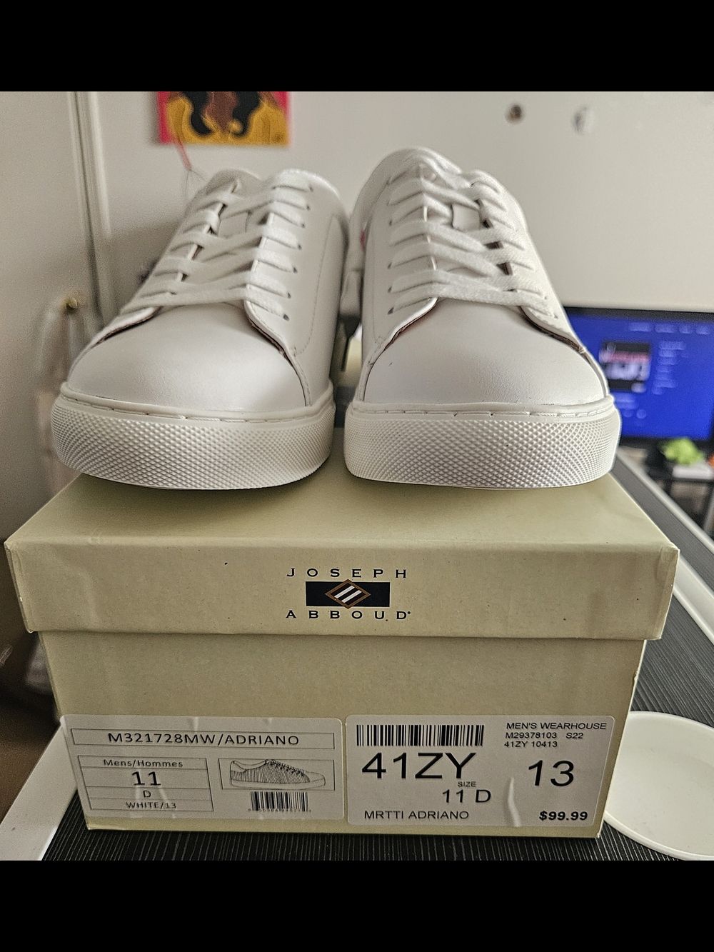 Joseph Abboud White Low-Top Leather Sneakers